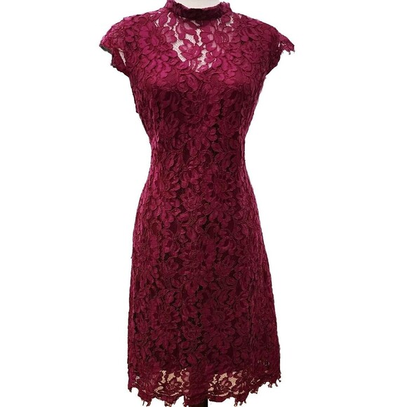 Simply Styled by Sears Lace Knee Length Burgundy Dress Size L Made In India - Picture 11 of 11